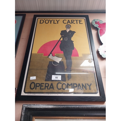 92 - Framed D'Oyly Carte Opera Company advertising print. {81 cm H x 56 cm W}.