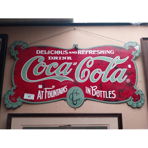 93 - Coca Cola at Fountains and in Bottles enamel advertising sign.{47 cm H x 88 cm W}