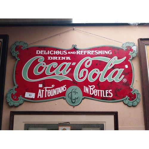 93 - Coca Cola at Fountains and in Bottles enamel advertising sign.{47 cm H x 88 cm W}