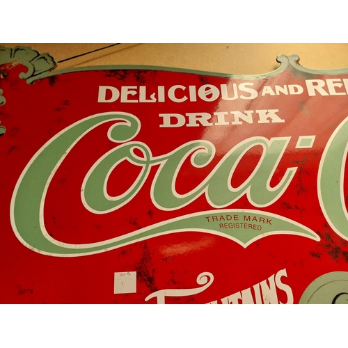 93 - Coca Cola at Fountains and in Bottles enamel advertising sign.{47 cm H x 88 cm W}