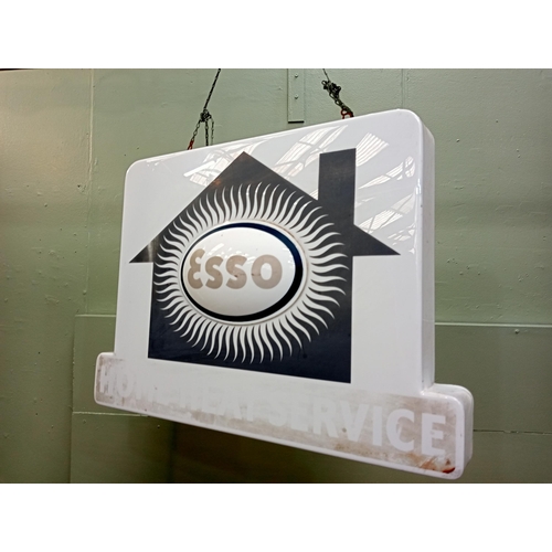 75 - Retro hanging Esso light up garage sign {H 49cm x W 69cm x D 16cm } - NOT AVAILABLE TO VIEW IN PERSO... 