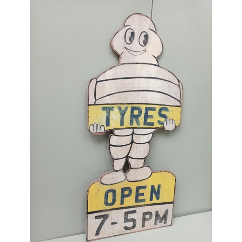 95 - Wooden Michelin Man Tyres sign {H 120cm x W 54cm } - NOT AVAILABLE TO VIEW IN PERSON