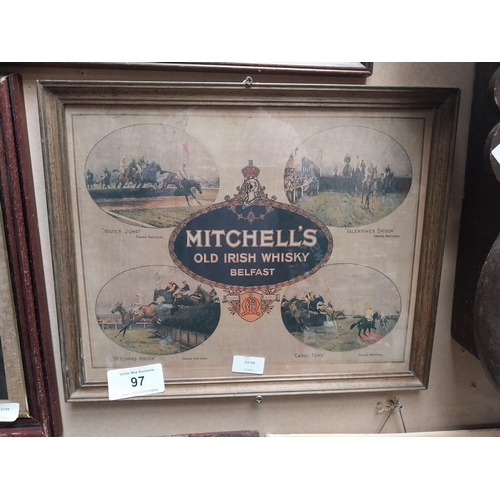 97 - Mitchell's Old Irish Whiskey framed advertising print. {26 cm H x 44 cm W}.