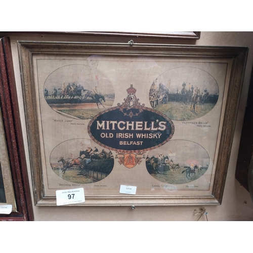 97 - Mitchell's Old Irish Whiskey framed advertising print. {26 cm H x 44 cm W}.