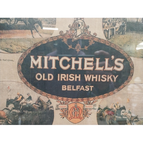 97 - Mitchell's Old Irish Whiskey framed advertising print. {26 cm H x 44 cm W}.