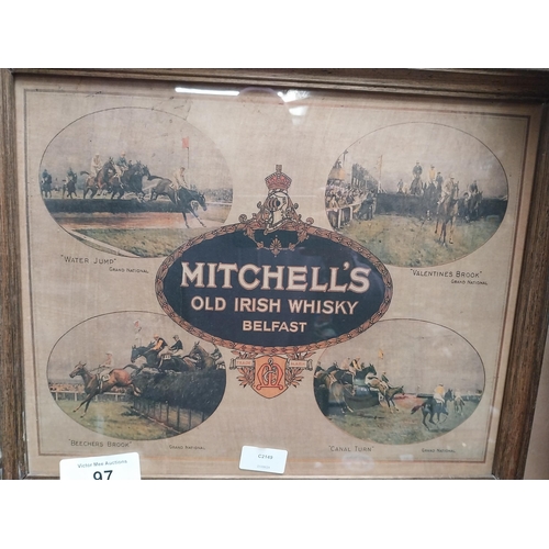 97 - Mitchell's Old Irish Whiskey framed advertising print. {26 cm H x 44 cm W}.