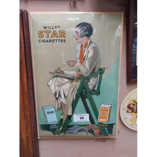 98 - Wills Star cigarettes celluloid showcard. {52 cm H x 35 cm W}.