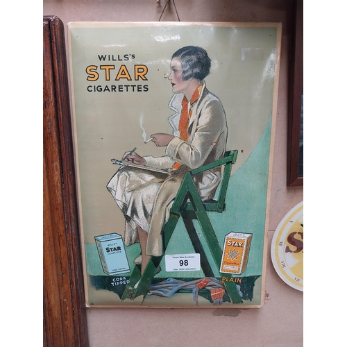 98 - Wills Star cigarettes celluloid showcard. {52 cm H x 35 cm W}.