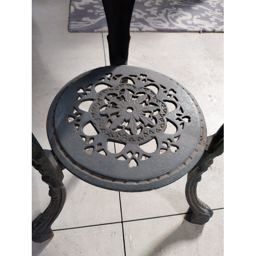 1260A - Pair of cast iron bar tables with mahogany tops. {70 cm H x 60 cm W}.