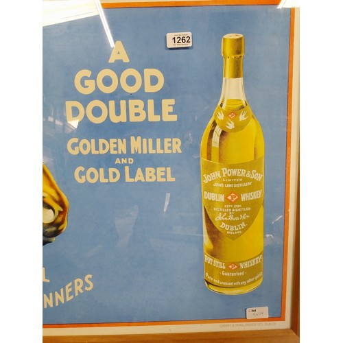 1262 - A Good Double Golden Miller and Gold Label framed advertising print. {67 cm H x 85 cm W}.