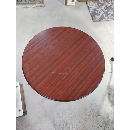 1260 - Pair of cast iron bar tables with mahogany tops. {70 cm H x 60 cm W}.