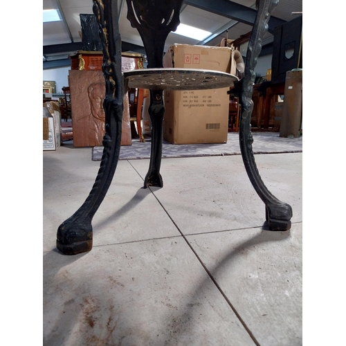 1260A - Pair of cast iron bar tables with mahogany tops. {70 cm H x 60 cm W}.