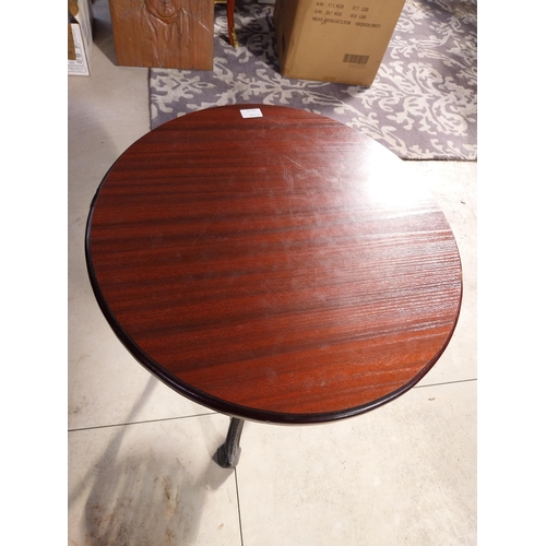 1260A - Pair of cast iron bar tables with mahogany tops. {70 cm H x 60 cm W}.