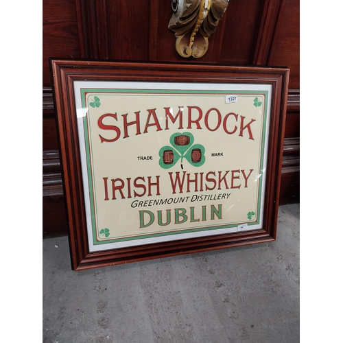 1327 - Shamrock Irish Whiskey Greenmount Distillery Dublin framed advertising print. {60 cm H x 70 cm W}.