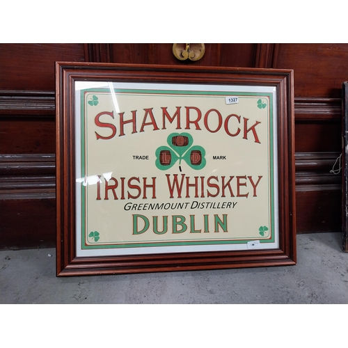 1327 - Shamrock Irish Whiskey Greenmount Distillery Dublin framed advertising print. {60 cm H x 70 cm W}.