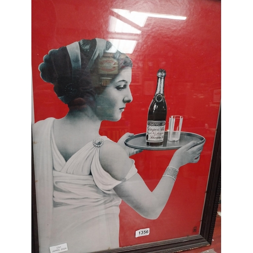 1356 - Framed Schweppes Dry Ginger Ale advertising print. {68 cm H x 50 cm W}.