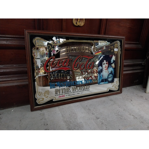 1357 - 1970's Coca Cola framed advertising mirror. {56 cm H x 86 cm W].