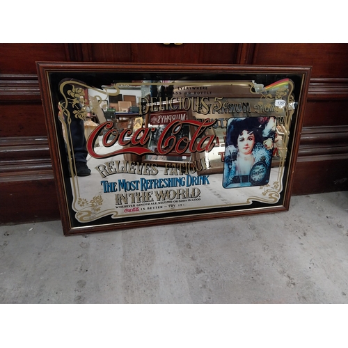 1357 - 1970's Coca Cola framed advertising mirror. {56 cm H x 86 cm W].