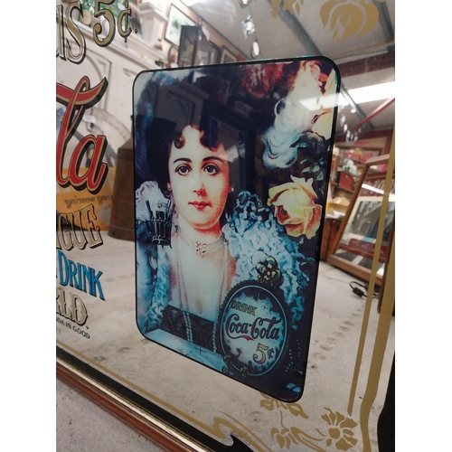 1357 - 1970's Coca Cola framed advertising mirror. {56 cm H x 86 cm W].