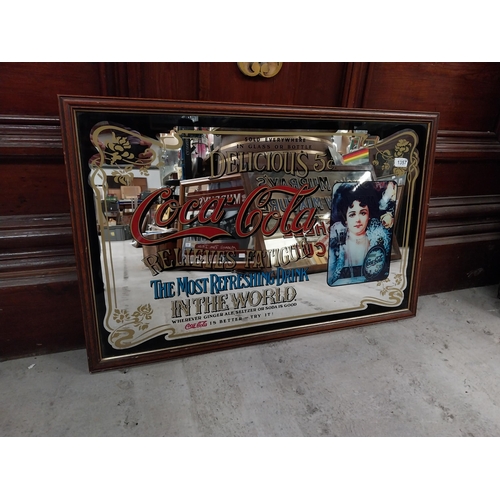 1357 - 1970's Coca Cola framed advertising mirror. {56 cm H x 86 cm W].