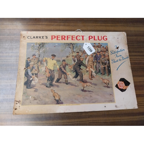 1358 - Clarke's Perfect Plug advertising showcard i{33 cm H x 46 cm W}.