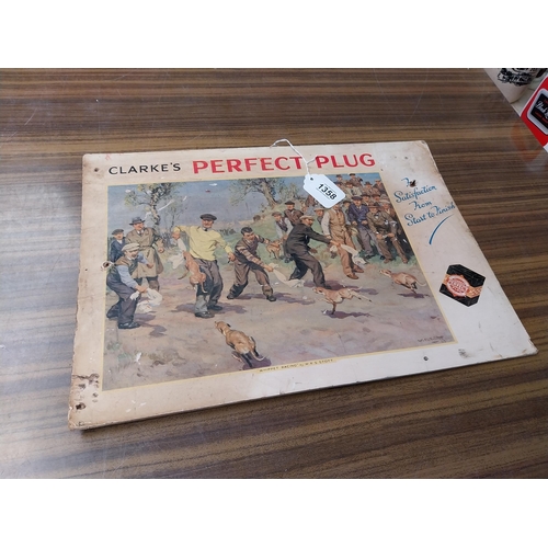 1358 - Clarke's Perfect Plug advertising showcard i{33 cm H x 46 cm W}.