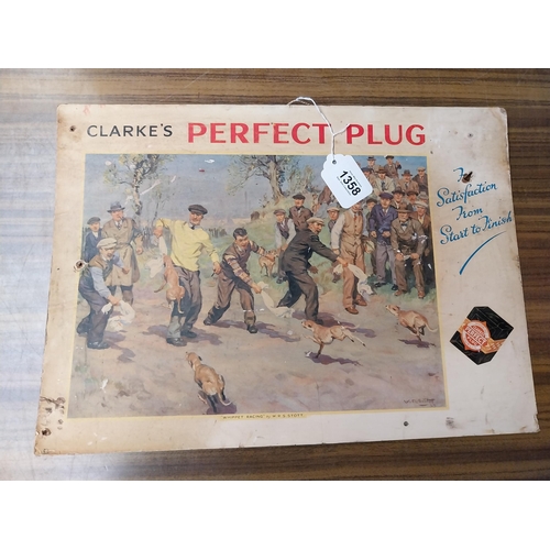 1358 - Clarke's Perfect Plug advertising showcard i{33 cm H x 46 cm W}.