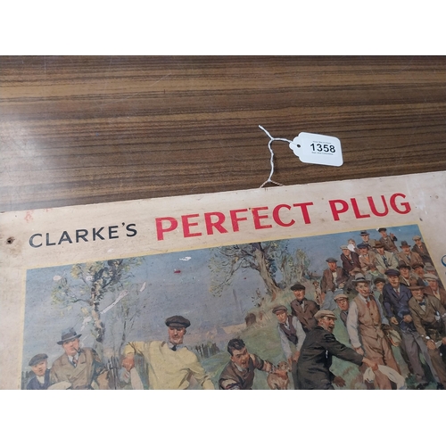 1358 - Clarke's Perfect Plug advertising showcard i{33 cm H x 46 cm W}.