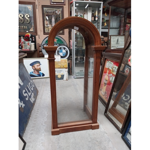 1363 - Early 20th C. oak dome top display cabinet. {106 cm H x 52 cm W x 38 cm D}.