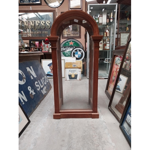 1363 - Early 20th C. oak dome top display cabinet. {106 cm H x 52 cm W x 38 cm D}.