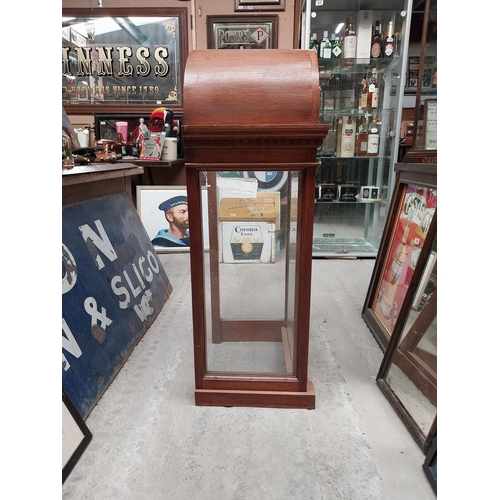 1363 - Early 20th C. oak dome top display cabinet. {106 cm H x 52 cm W x 38 cm D}.