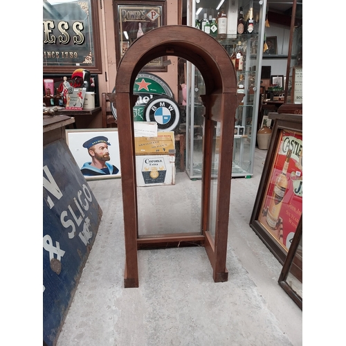 1363 - Early 20th C. oak dome top display cabinet. {106 cm H x 52 cm W x 38 cm D}.