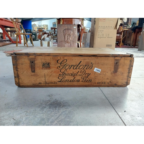 1364 - Gordon's London Gin wooden advertising crate. {20 cm H x 69 cm W x 38 cm D}.