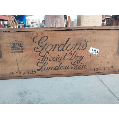 1364 - Gordon's London Gin wooden advertising crate. {20 cm H x 69 cm W x 38 cm D}.