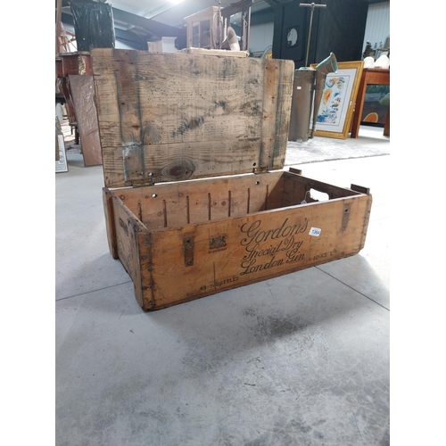 1364 - Gordon's London Gin wooden advertising crate. {20 cm H x 69 cm W x 38 cm D}.