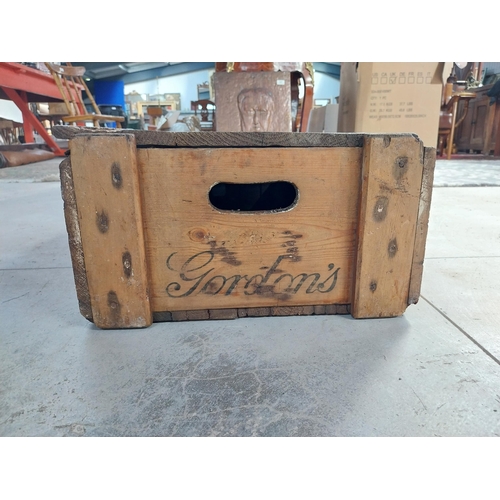 1364 - Gordon's London Gin wooden advertising crate. {20 cm H x 69 cm W x 38 cm D}.