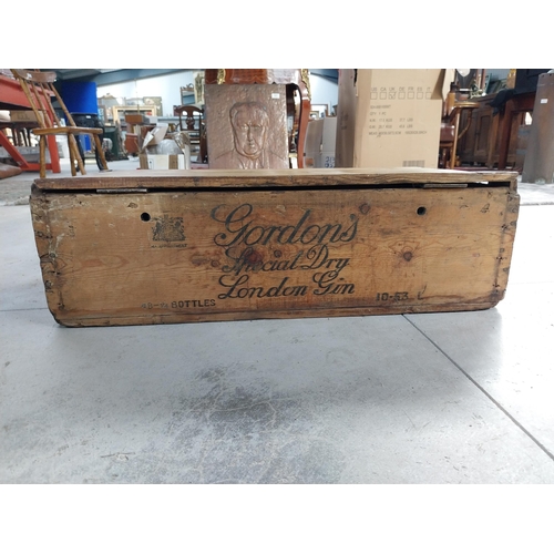 1364 - Gordon's London Gin wooden advertising crate. {20 cm H x 69 cm W x 38 cm D}.