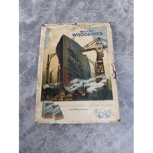 1371 - Celluloid Wills' Woodbine showcard {26 cm H x 19 cm W} and tinplate Car and General Insurance sign {... 