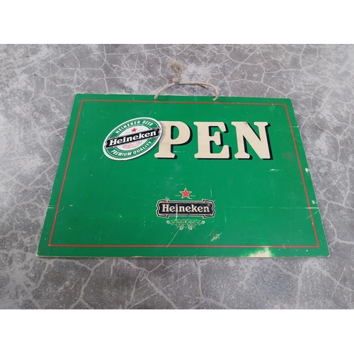 1372 - Heineken Lager {20 cm H x 28 cm W}, Simon Prenderville calendar and Urney Sweets showcard {30 cm H x... 