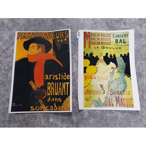 1373 - Moulin Rouge and Ambassadeurs advertising prints. {43 cm H x 31 cm W}.