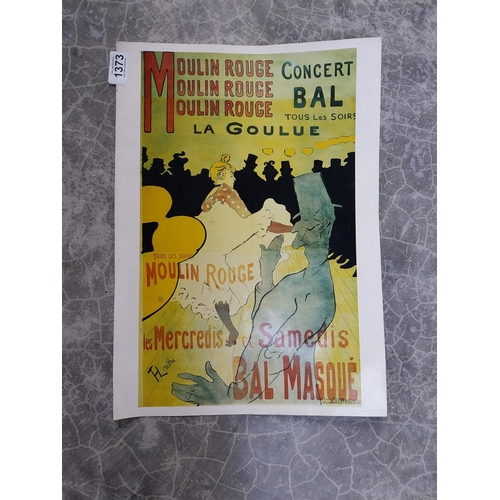 1373 - Moulin Rouge and Ambassadeurs advertising prints. {43 cm H x 31 cm W}.