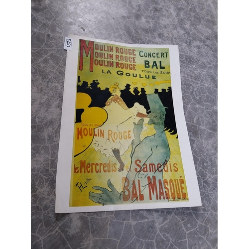 1373 - Moulin Rouge and Ambassadeurs advertising prints. {43 cm H x 31 cm W}.