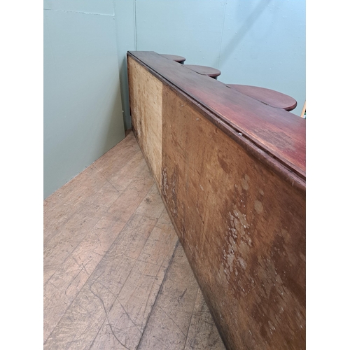 104 - Mahogany coffee bar/counter with four coffee bins and fifteen drawers {91cm H x 334cm W x 52cm D} 