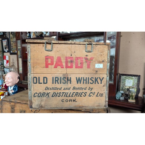 103 - Paddy Old Irish Whisky crate {34cm H x 40cm W x 30cm D}