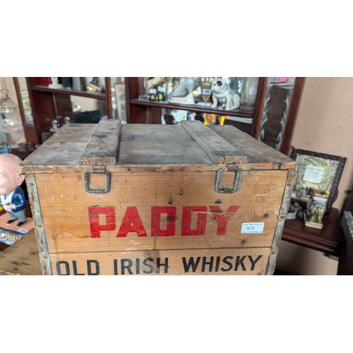 103 - Paddy Old Irish Whisky crate {34cm H x 40cm W x 30cm D}