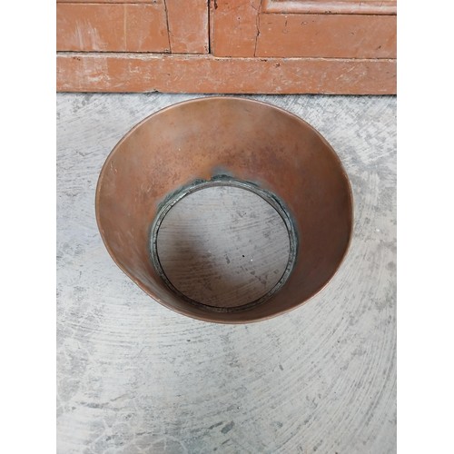 1376 - Brass Skillet, {12 cm H x 36 cm Diam.}, Copper two piece funnel {31 cm H x 30 cm Diam.} and Copper J... 