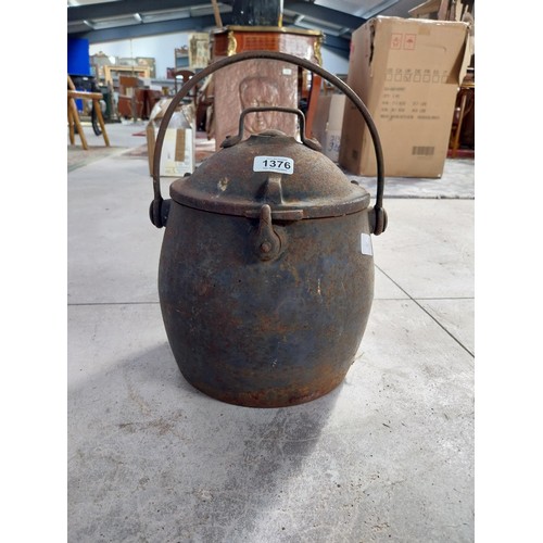 1374 - Kenrick and Son cast iron pressure cooker. {31 cm H x 28 cm Diam}.