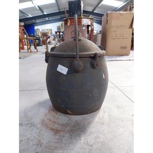 1374 - Kenrick and Son cast iron pressure cooker. {31 cm H x 28 cm Diam}.