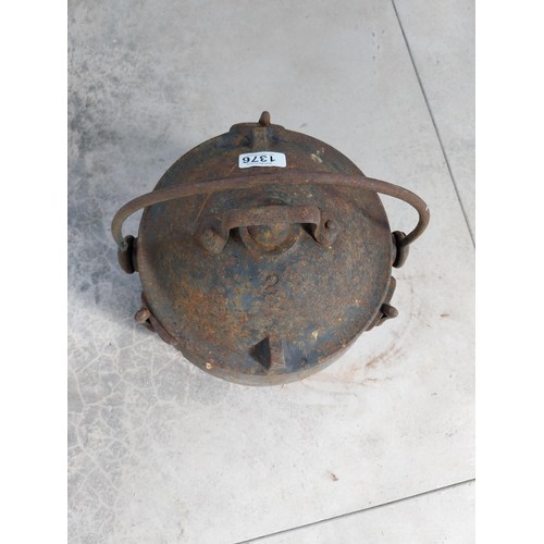 1374 - Kenrick and Son cast iron pressure cooker. {31 cm H x 28 cm Diam}.