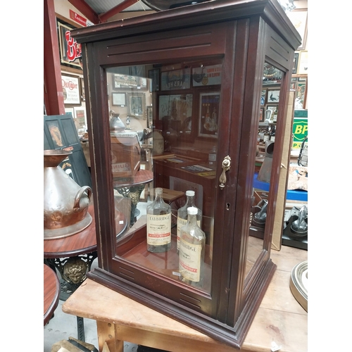 1270 - Early 1900's mahogany counter display cabinet with single glazed door {77 cm H x 53 cm W x 40 cm D}.